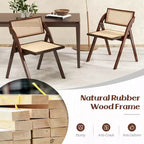 Costway Sedie Pieghevoli da Pranzo Set da 2/4 con Schienale e Seduta in Rattan Intrecciato Struttura in Legno di Gomma Marrone