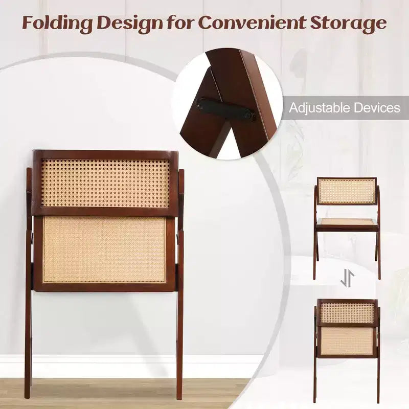 Costway Sedie Pieghevoli da Pranzo Set da 2/4 con Schienale e Seduta in Rattan Intrecciato Struttura in Legno di Gomma Marrone