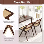 Costway Sedie Pieghevoli da Pranzo Set da 2/4 con Schienale e Seduta in Rattan Intrecciato Struttura in Legno di Gomma Marrone