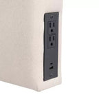 Testiera Merrick Lane in finto lino con rivestimento elegante, doppie opzioni di montaggio, stazione di ricarica con 2 prese, porta USB, porta USB-C