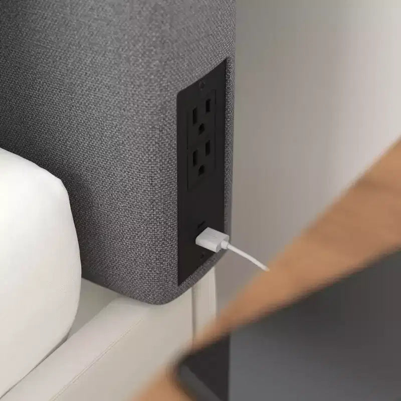 Testiera Merrick Lane in finto lino con rivestimento elegante, doppie opzioni di montaggio, stazione di ricarica con 2 prese, porta USB, porta USB-C