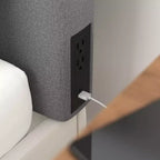 Testiera Merrick Lane in finto lino con rivestimento elegante, doppie opzioni di montaggio, stazione di ricarica con 2 prese, porta USB, porta USB-C