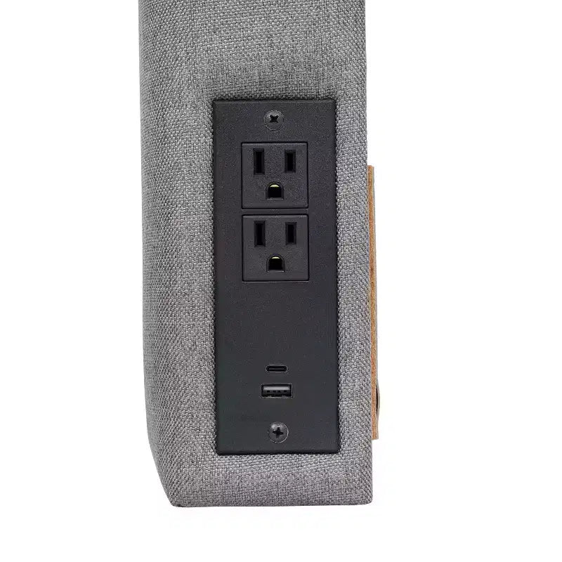 Testiera Merrick Lane in finto lino con rivestimento elegante, doppie opzioni di montaggio, stazione di ricarica con 2 prese, porta USB, porta USB-C