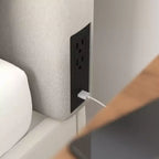 Testiera Merrick Lane in finto lino con rivestimento elegante, doppie opzioni di montaggio, stazione di ricarica con 2 prese, porta USB, porta USB-C