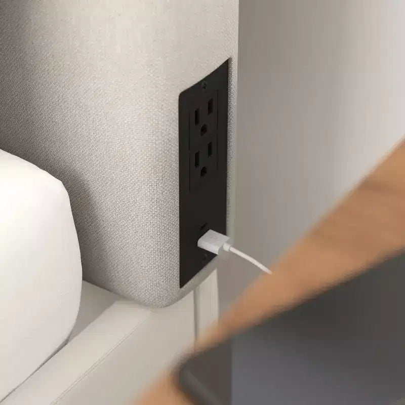 Testiera Merrick Lane in finto lino con rivestimento elegante, doppie opzioni di montaggio, stazione di ricarica con 2 prese, porta USB, porta USB-C