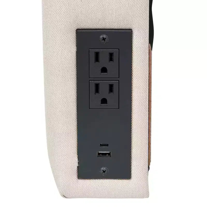 Testiera Merrick Lane in finto lino con rivestimento elegante, doppie opzioni di montaggio, stazione di ricarica con 2 prese, porta USB, porta USB-C