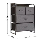 Comodino Emma e Oliver con 4 Cassetti in Tessuto, Stazione di Ricarica con 2 Porte USB/Presa di Corrente, Piano in Legno Ingegnerizzato, Maniglie in Legno, Struttura in Metallo