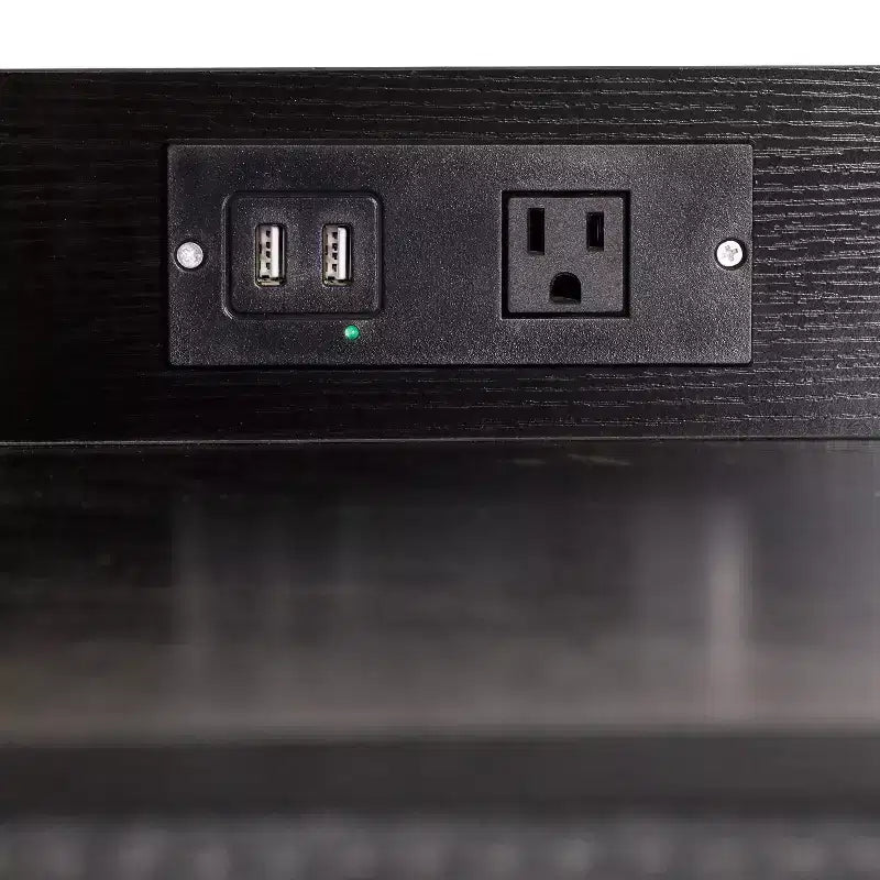 Comodino Emma e Oliver con 4 Cassetti in Tessuto, Stazione di Ricarica con 2 Porte USB/Presa di Corrente, Piano in Legno Ingegnerizzato, Maniglie in Legno, Struttura in Metallo