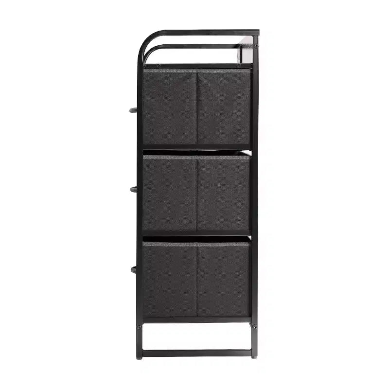Comodino Emma e Oliver con 4 Cassetti in Tessuto, Stazione di Ricarica con 2 Porte USB/Presa di Corrente, Piano in Legno Ingegnerizzato, Maniglie in Legno, Struttura in Metallo