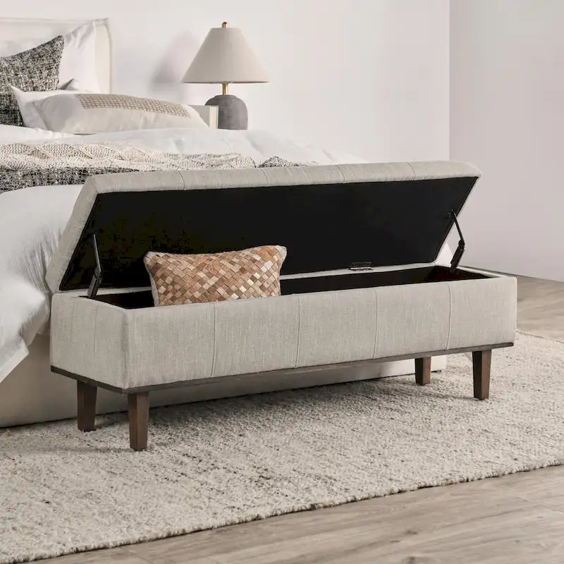 Panca contenitore trapuntata beige chiaro, 2 posti