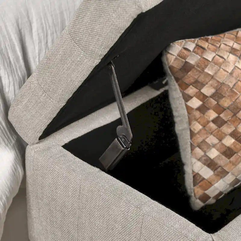 Panca contenitore trapuntata beige chiaro, 2 posti