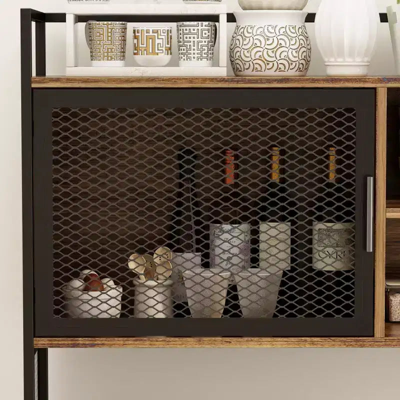 Madia da cucina in legno Famapy da 150 cm con ante in metallo, 3 cassetti e ripiani, per sala da pranzo