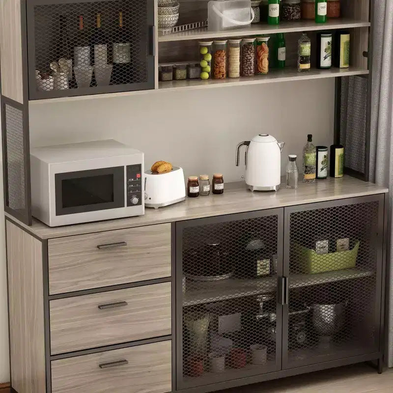 Madia da cucina in legno Famapy da 150 cm con ante in metallo, 3 cassetti e ripiani, per sala da pranzo
