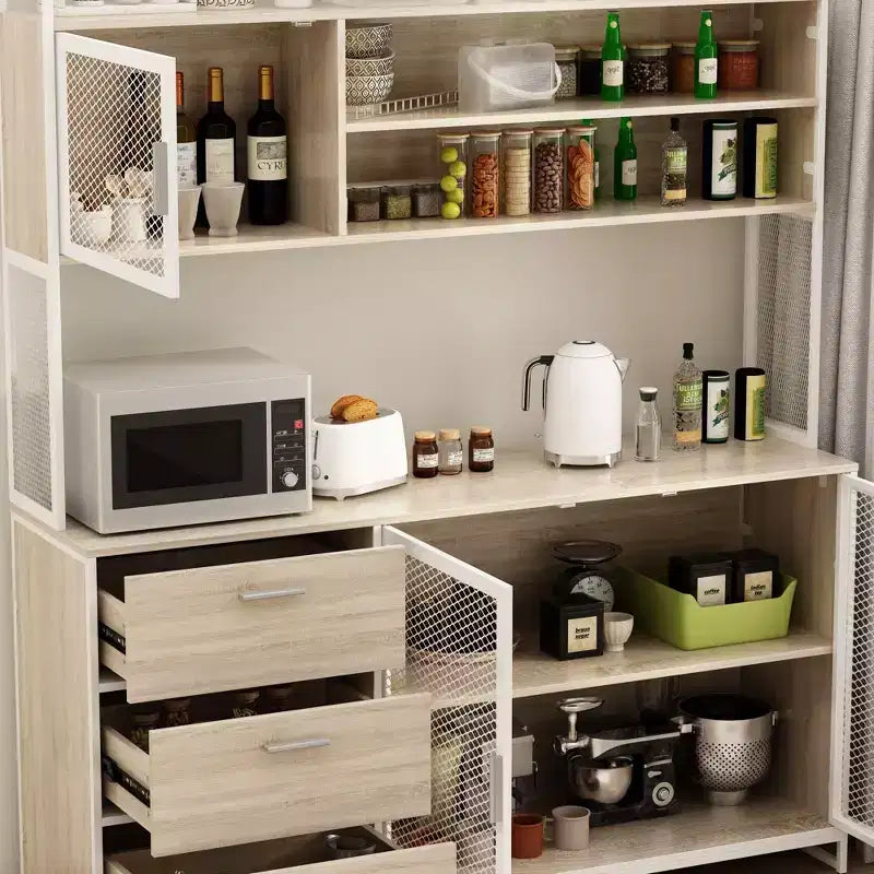 Madia da cucina in legno Famapy da 150 cm con ante in metallo, 3 cassetti e ripiani, per sala da pranzo