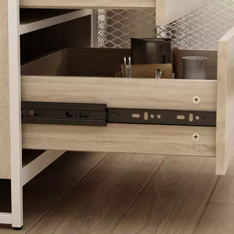Madia da cucina in legno Famapy da 150 cm con ante in metallo, 3 cassetti e ripiani, per sala da pranzo