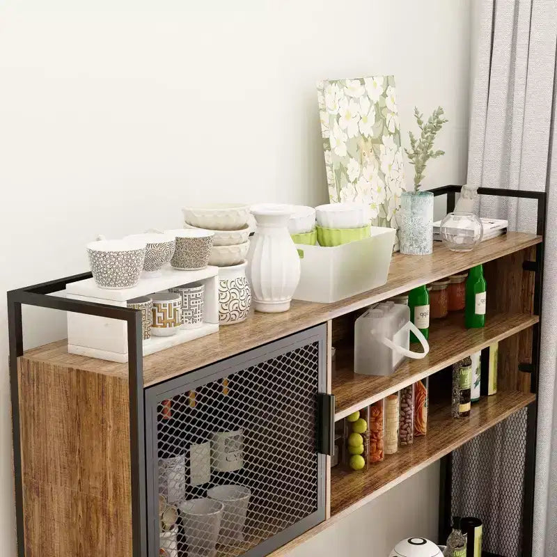 Madia da cucina in legno Famapy da 150 cm con ante in metallo, 3 cassetti e ripiani, per sala da pranzo