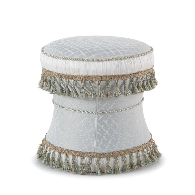 Sgabello/ottomana imbottito a clessidra con bordo decorativo in corda