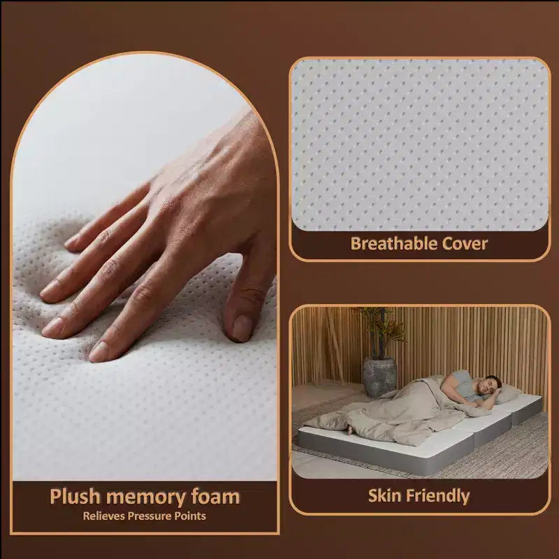 Materasso in schiuma memory gel pieghevole a tre sezioni portatile Continental Sleep da 3 pollici | Lati in rete traspirante con rivestimento ultra morbido, rimovibile e lavabile