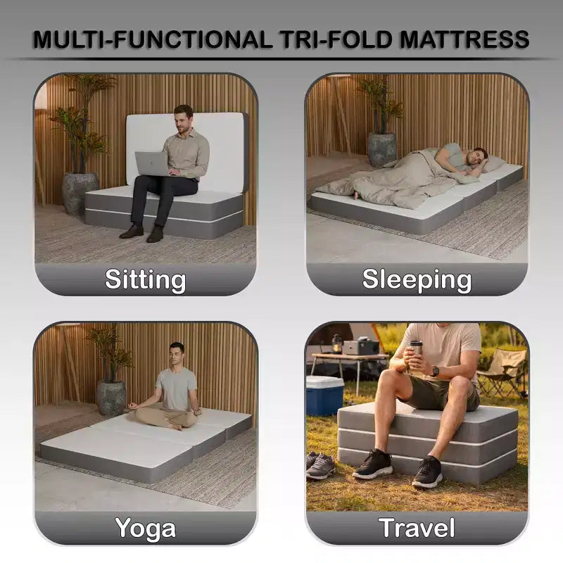 Materasso in schiuma memory gel pieghevole a tre sezioni portatile Continental Sleep da 3 pollici | Lati in rete traspirante con rivestimento ultra morbido, rimovibile e lavabile