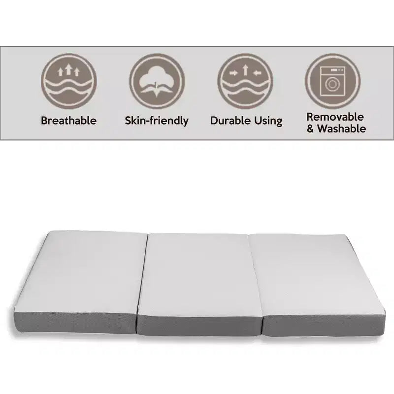 Materasso in schiuma memory gel pieghevole a tre sezioni portatile Continental Sleep da 3 pollici | Lati in rete traspirante con rivestimento ultra morbido, rimovibile e lavabile