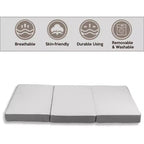 Materasso in schiuma memory gel pieghevole a tre sezioni portatile Continental Sleep da 3 pollici | Lati in rete traspirante con rivestimento ultra morbido, rimovibile e lavabile