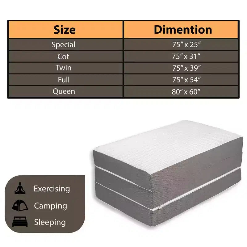 Materasso in schiuma memory gel pieghevole a tre sezioni portatile Continental Sleep da 3 pollici | Lati in rete traspirante con rivestimento ultra morbido, rimovibile e lavabile