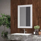 Costway Specchio da parete decorativo rustico 24 x 36 con cornice in legno massello con perline per soggiorno, marrone/bianco