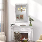 Costway Specchio da parete decorativo rustico 24 x 36 con cornice in legno massello con perline per soggiorno, marrone/bianco