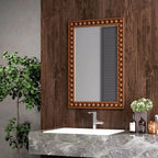 Costway Specchio da parete decorativo rustico 24 x 36 con cornice in legno massello con perline per soggiorno, marrone/bianco