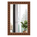 Costway 24 x 36 Rustic Decorative Wall Mirror with Solid Wood Frame Beads for Living Room Brown/White