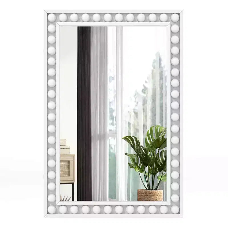 Costway Specchio da parete decorativo rustico 24 x 36 con cornice in legno massello con perline per soggiorno, marrone/bianco