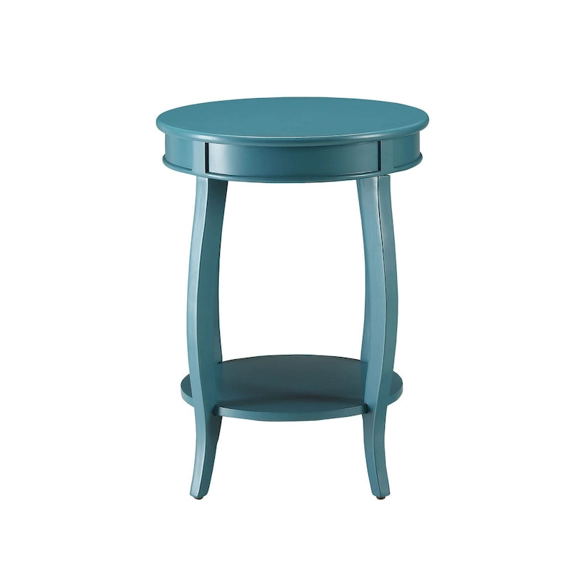 Tavolino rotondo in legno – Rosso / Verde acqua / Bianco antico / Marrone