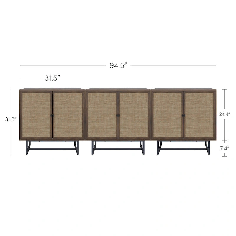 Mobile contenitore in legno di rovere/nero/bianco/noce con canna intrecciata — Da singolo a set da 4