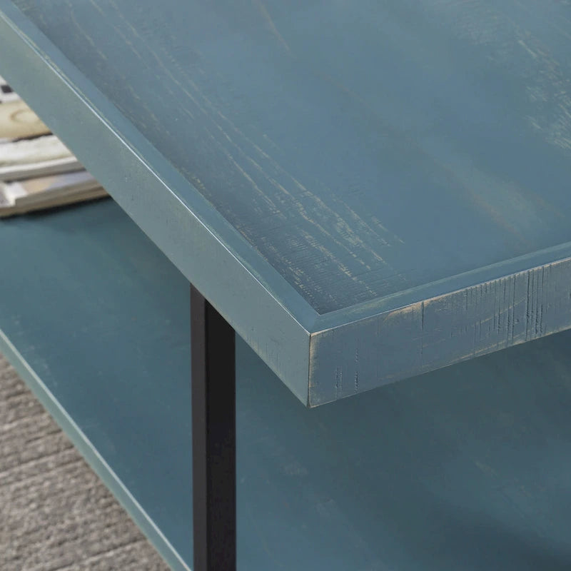 Tavolino da Caffè in Metallo Antico Grigio/Blu con Ripiano Aperto