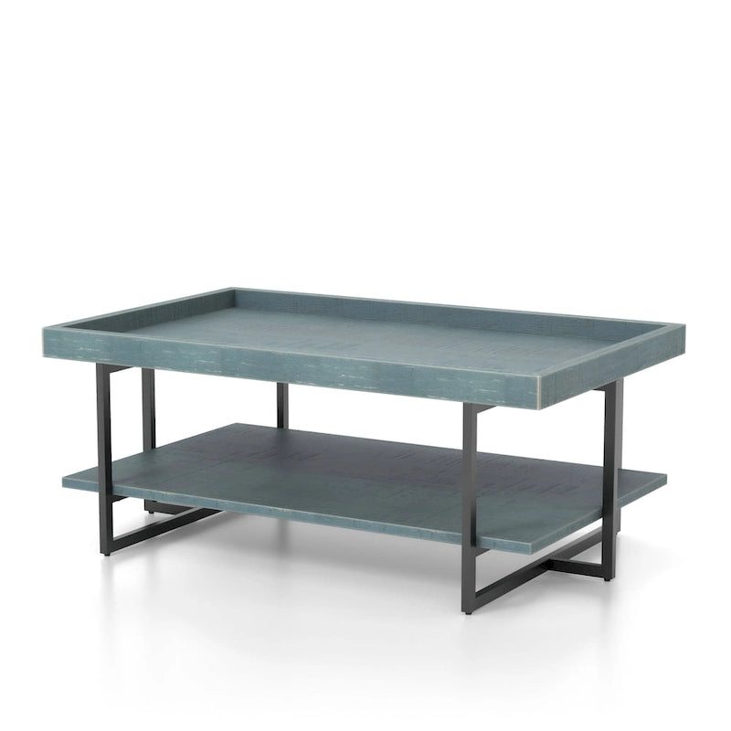 Tavolino da Caffè in Metallo Antico Grigio/Blu con Ripiano Aperto