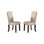 Upholstered Cream Cushion Dinner Chairs, Cherry Brown(Set of 2)