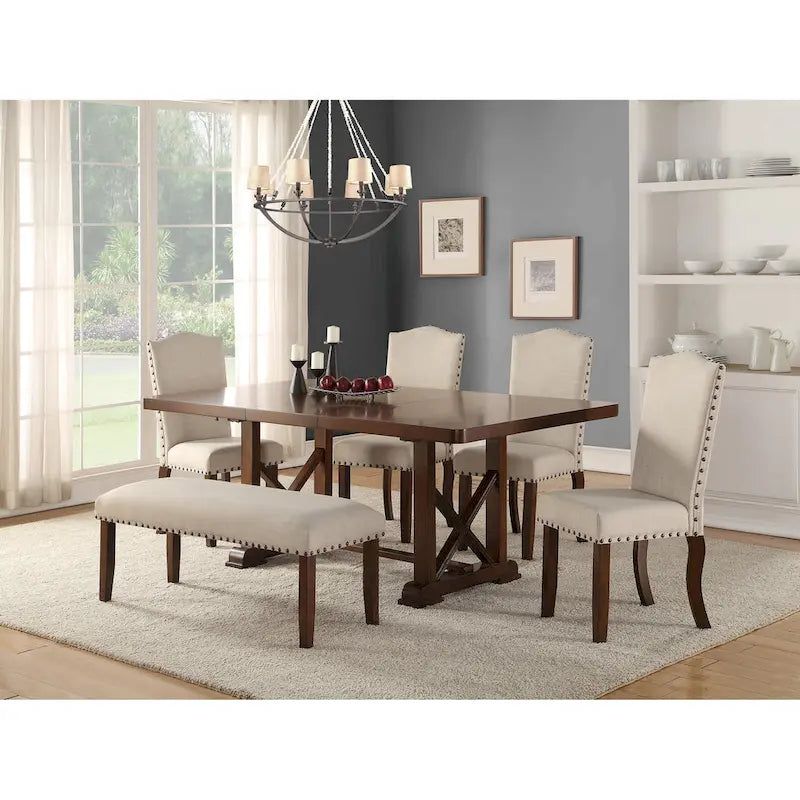 Sedie da Pranzo Imbottite Color Crema, Marrone Ciliegia (Set da 2)