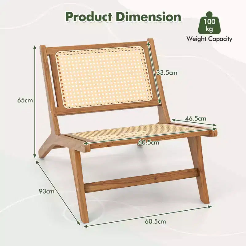 Costway 1/2 Pezzi Sedia in Teak in Stile Mid-Century Moderno con Seduta e Schienale in Rattan Intrecciato a Mano