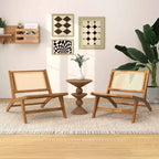Costway 1/2 Pezzi Sedia in Teak in Stile Mid-Century Moderno con Seduta e Schienale in Rattan Intrecciato a Mano