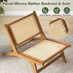 Costway 1/2 Pezzi Sedia in Teak in Stile Mid-Century Moderno con Seduta e Schienale in Rattan Intrecciato a Mano