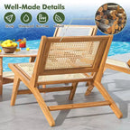 Costway 1/2 Pezzi Sedia in Teak in Stile Mid-Century Moderno con Seduta e Schienale in Rattan Intrecciato a Mano