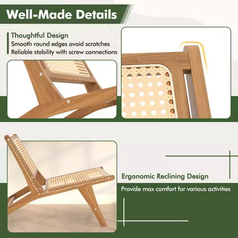 Costway 1/2 Pezzi Sedia in Teak in Stile Mid-Century Moderno con Seduta e Schienale in Rattan Intrecciato a Mano
