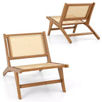 Costway 1/2 Pezzi Sedia in Teak in Stile Mid-Century Moderno con Seduta e Schienale in Rattan Intrecciato a Mano