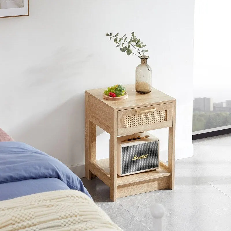 Comodino in legno da 15,75 pollici con cassetto portaoggetti, tavolino per soggiorno