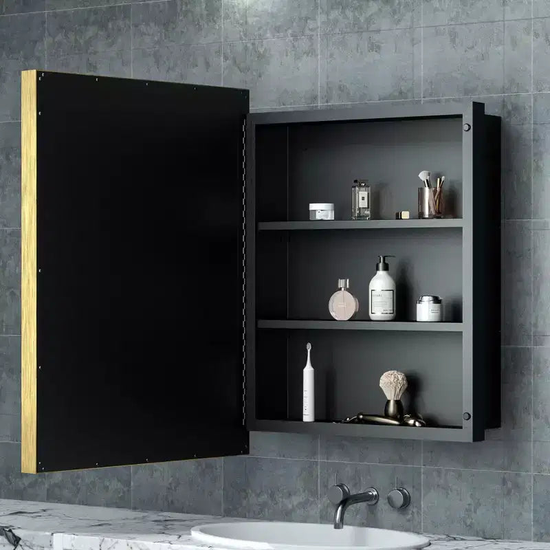 Pensile da bagno/armadietto dei medicinali Keonjinn da 21 pollici L x 27 pollici A, in metallo con specchio, rettangolare, da incasso/da superficie