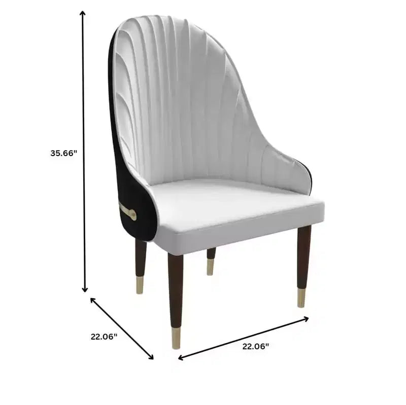 Sedia da pranzo schienale alto LeisureMod Elara Collection, rivestimento in pelle con design a increspature sullo schienale, struttura in legno di gomma e dettagli dorati per sala da pranzo