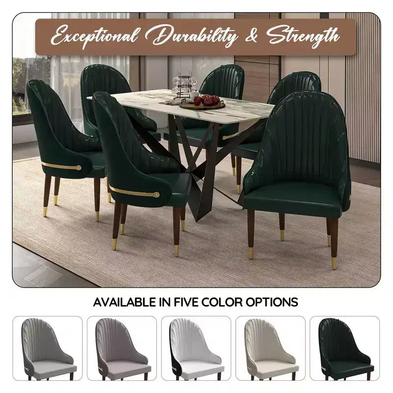 Sedia da pranzo schienale alto LeisureMod Elara Collection, rivestimento in pelle con design a increspature sullo schienale, struttura in legno di gomma e dettagli dorati per sala da pranzo