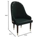Sedia da pranzo schienale alto LeisureMod Elara Collection, rivestimento in pelle con design a increspature sullo schienale, struttura in legno di gomma e dettagli dorati per sala da pranzo