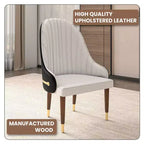 Sedia da pranzo schienale alto LeisureMod Elara Collection, rivestimento in pelle con design a increspature sullo schienale, struttura in legno di gomma e dettagli dorati per sala da pranzo
