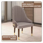 Sedia da pranzo schienale alto LeisureMod Elara Collection, rivestimento in pelle con design a increspature sullo schienale, struttura in legno di gomma e dettagli dorati per sala da pranzo